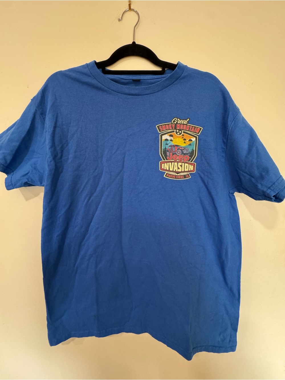Jeep Blue Tee with Red Jeep 'Invasion' Graphic